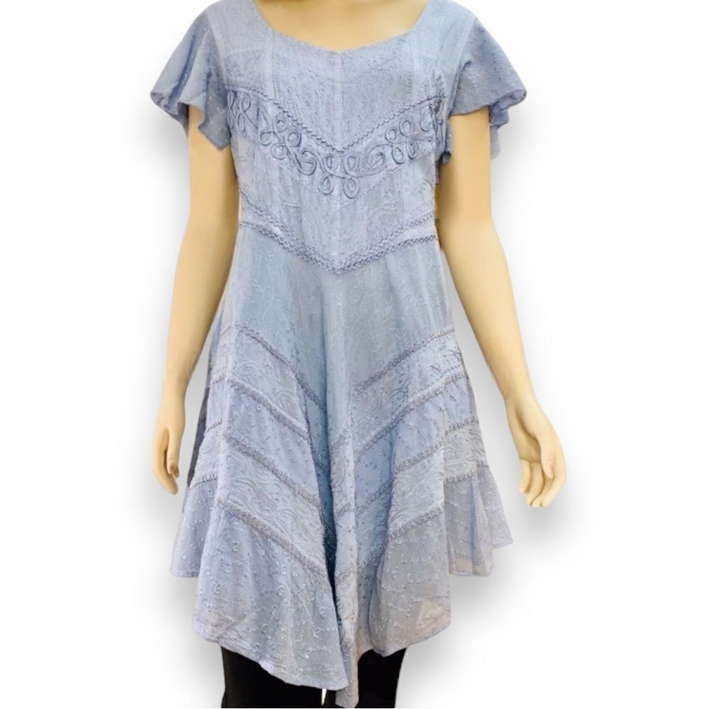 Blue Embroidered Fit & Flare Asymmetric A-line Mini Dress - NEW